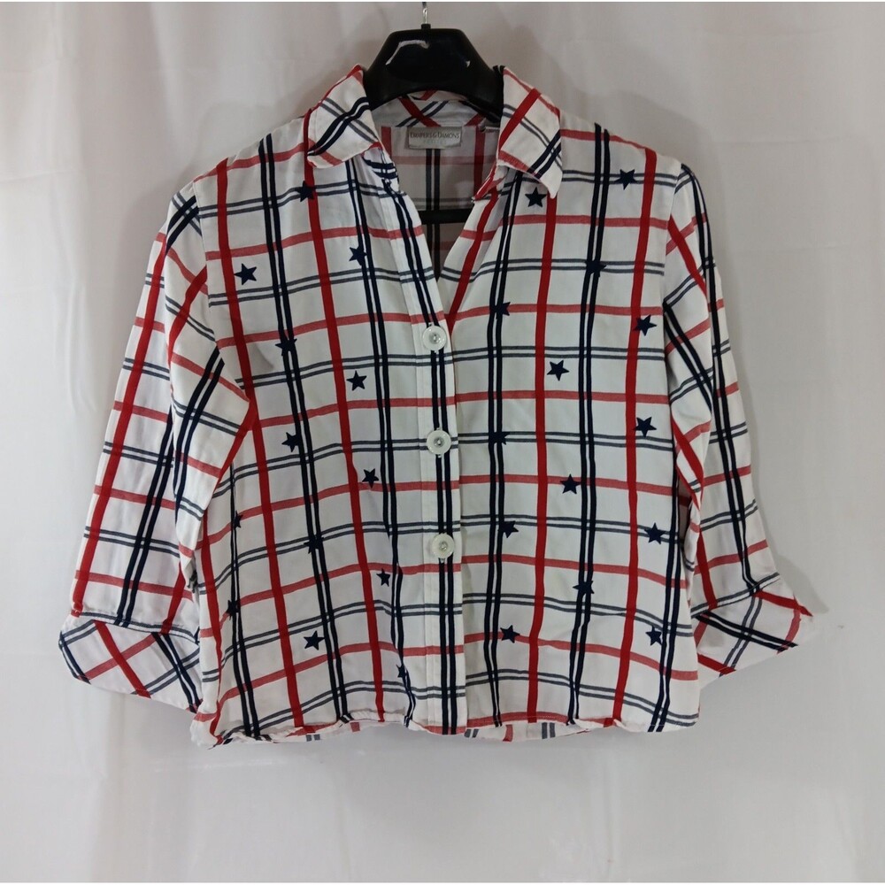 Drapers & Damons  Petites Button Up Shirt Women's Size PXL Red White  Blue